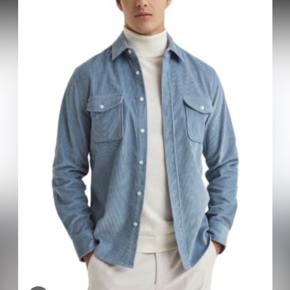 REISS Men's Blue Corduroy Button-Up Shirt